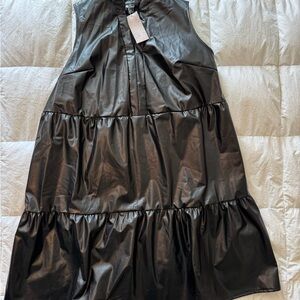 Chic Black Leather Sleeveless Dress